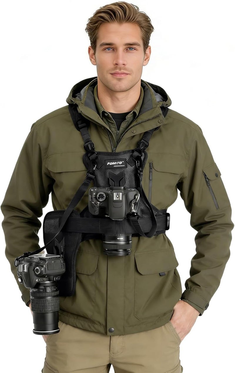 FOMITO Multi Camera Carrying Chest Harness System Vest with Side Holster for Canon for Nikon for Panasonic for Olympus for Sony A7R A7S A7II A7RII A58 A99 A6000 A6300 DSLR - Image 1
